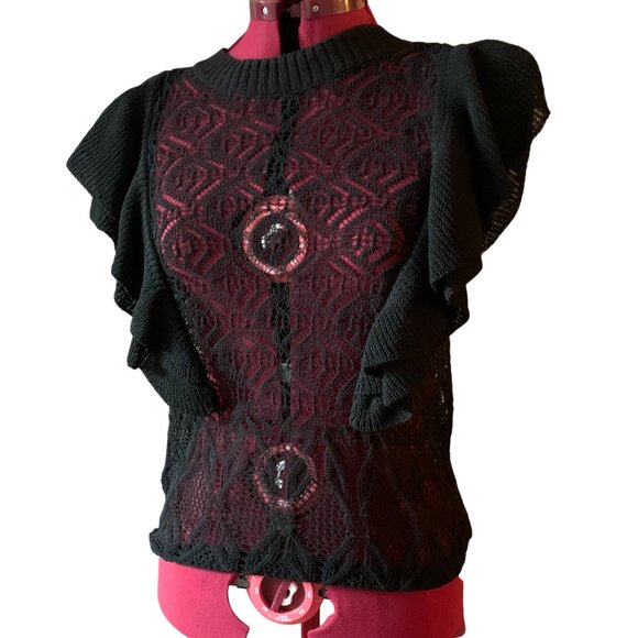 MANGO - Top catty - Crochet Top Black - Size Large - Picture 1 of 6